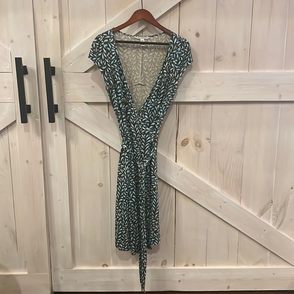 Diane von furstenberg Brown white and teal wrap dress
